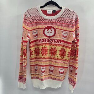 Maruchan Ramen Noodles White Red Peach Round Neck Holiday Sweater Size Large